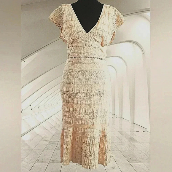 Chic Ruffle Lace Romantic Work Play Party Soft Stretch Midi Dress - Picture 6 of 9